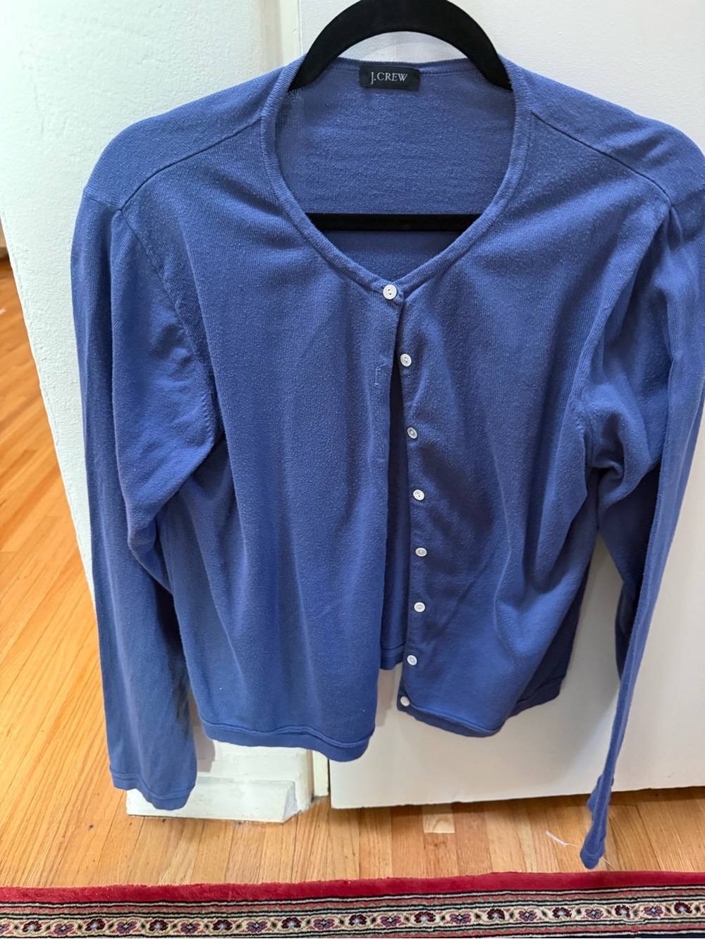 J. Crew Women's Periwinkle Blue 8 Button-Front Cotton Cardigan. Size L